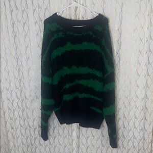Green and Black Striped Women's Sweater